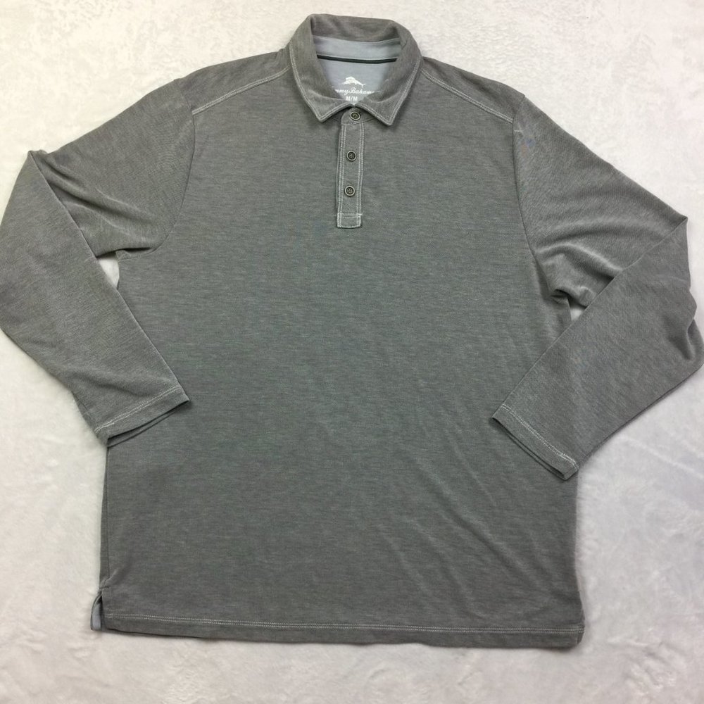 Like new! Tommy Bahama Polo Shirt M Gray Long Sleeve Casual Travel Strech Tencel